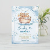 Invitation  Noah's Ark Blue Watercolor Baby Shower (Debout devant)