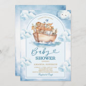 Invitation  Noah's Ark Blue Watercolor Baby Shower (Devant / Derrière)