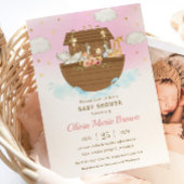 Invitation Noah's Ark Cute Animals Baby shower rose fille