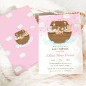 Invitation Noah's Ark Cute Animals Baby shower rose fille
