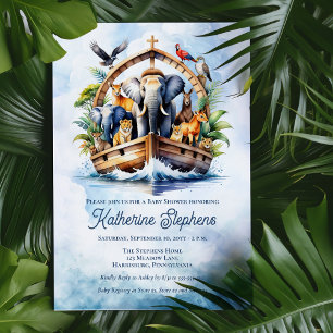 Invitation Noah's Ark Cute Animals Blue Boy Baby shower