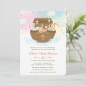 Invitation Noah's Ark Cute Animaux Fille Baptême Christening (Debout devant)