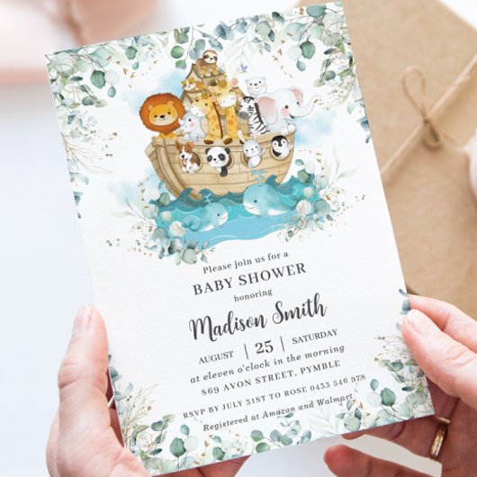 Invitation Noah's Ark Greenery Baby shower neutre de genre