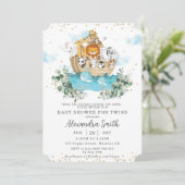 Invitation Noah's Ark Greenery Cute Animals Twins Baby shower (Debout devant)