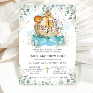 Invitation Noah's Ark Greenery Genre Baptême neutre