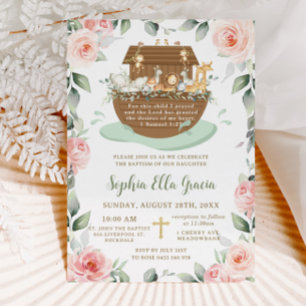Invitation Noah's Ark Roses Roses Roses Rose Verdure Baptême