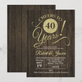 Invitation Noc de mariage rustique 40 ans - Bois doré (Devant / Derrière)