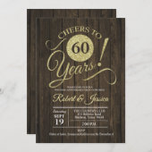 Invitation Noce de diamant - Bois doré rustique (Devant / Derrière)