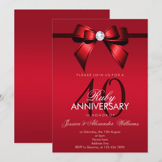 Invitation Noce de gemme précieuse 40e anniversaire de mariag (Devant / Derrière)