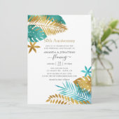 Invitation Noce de mariage tropicale sarcelle et or 50 ans (Debout devant)