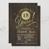 Invitation Noce Rustique 15 Ans de Mariage - Bois Doré (Devant / Derrière)
