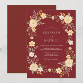 Invitation Noces à la Feuille de Crème Écarlate (Devant / Derrière)