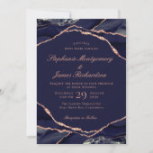 Invitation Noces Agate Navy Rose Or Élégant (Devant)