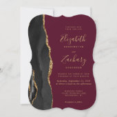 Invitation Noces Agate Or Noir Bourgogne Rouge Support (Devant)