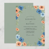 Invitation Noces Anémone Abricot Bleuet (Devant / Derrière)