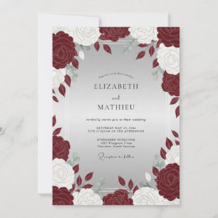 Invitation Noces Argentées Pivoine Écarlate