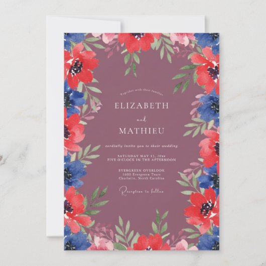 Invitation Noces au Coquelicot Cobalt Prune (Devant)