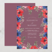 Invitation Noces au Coquelicot Cobalt Prune (Devant / Derrière)