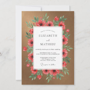 Invitation Noces au Coquelicot Rouge Cuivre