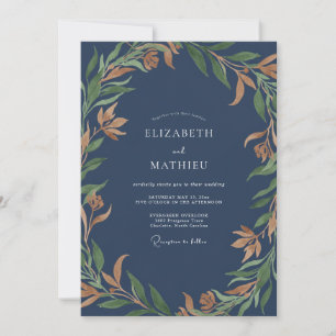 Invitation Noces au feuillage d'eucalyptus ocre ardoise
