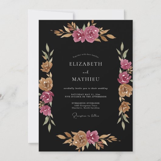 Invitation Noces au pétale de prune noir (Devant)