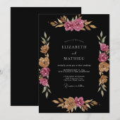Invitation Noces au pétale de prune noir (Devant / Derrière)