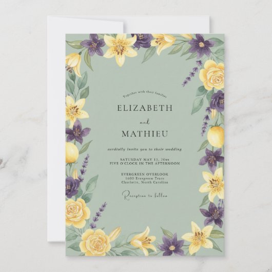 Invitation Noces au pétale de violette jaune (Devant)