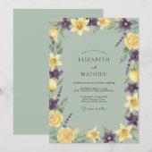 Invitation Noces au pétale de violette jaune (Devant / Derrière)