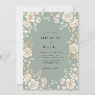 Invitation Noces au Pétales de Crème Céladon