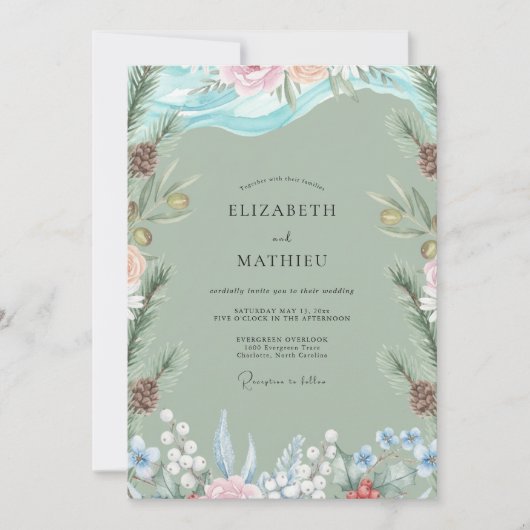 Invitation Noces au pin éternel Eucalyptus écume de mer (Devant)