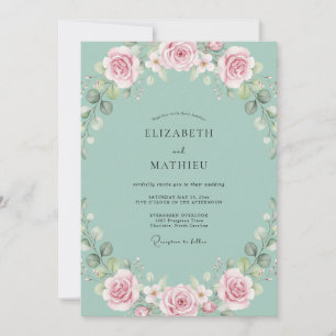 Invitation Noces au Ranunculus feuillage d'eucalyptus Seafoam