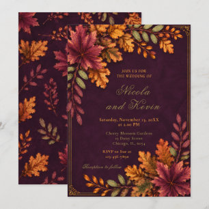 Invitation Noces aux Feuilles d'Automne Rouge Profond