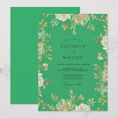 Invitation Noces aux Pétales Dorés Émeraude (Devant / Derrière)