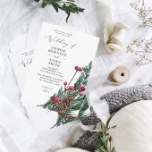 Invitation Noces Baies d'Hiver & Feuillage de Pin 