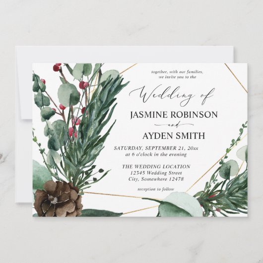 Invitation Noces Baies d'Hiver & Verdure de Pin 2 (Devant)