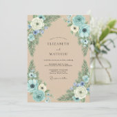 Invitation Noces Bleuet Sable Feuillage Eucalyptus (Debout devant)