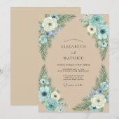 Invitation Noces Bleuet Sable Feuillage Eucalyptus (Devant / Derrière)