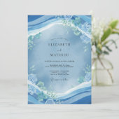 Invitation Noces Bleuet Vague Côtière Eucalyptus Doux (Debout devant)