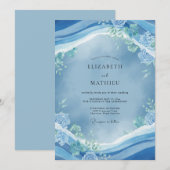Invitation Noces Bleuet Vague Côtière Eucalyptus Doux (Devant / Derrière)