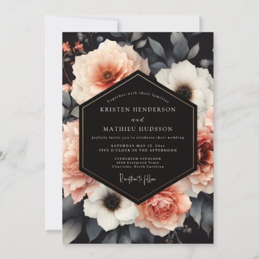 Invitation Noces Blush Charbon Nocturne Bloom (Devant)