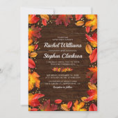 Invitation Noces Bois Rustique Automne Feuilles Or (Devant)