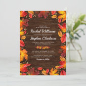 Invitation Noces Bois Rustique Automne Feuilles Or (Debout devant)