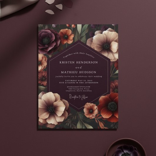 Invitation Noces botaniques romantiques à l'anémone pourgée
