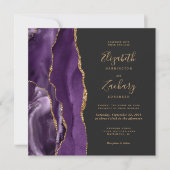 Invitation Noces Carrées Modernes Agate Or Violet (Devant)