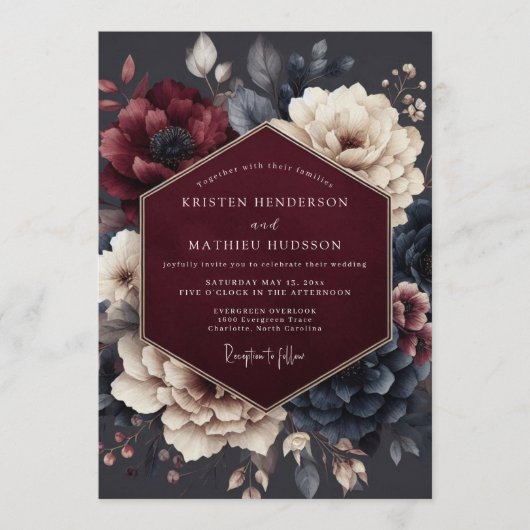 Invitation Noces Claret Midnight Flora (Devant)