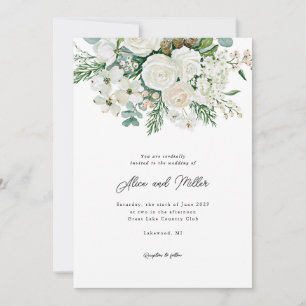 Invitation Noces Cornouiller et Épicéa Roses Blanches d'Hiver