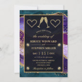 Invitation Noces d'Agate Paon Bleu-vert, Violet et Or (Devant)