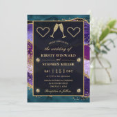 Invitation Noces d'Agate Paon Bleu-vert, Violet et Or (Debout devant)