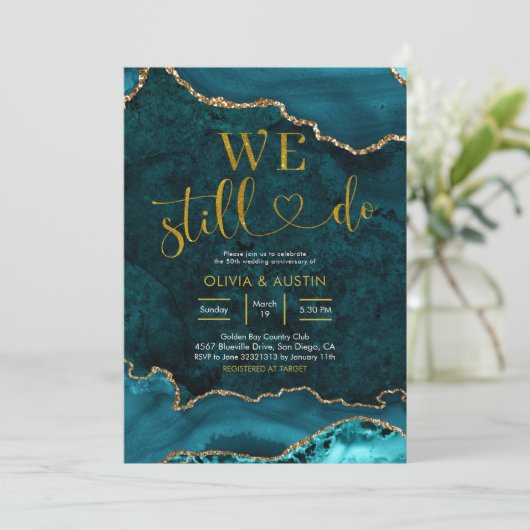 Invitation Noces d'agate sarcelle et or (Debout devant)