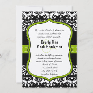 Invitation Noces Damassées Oiseaux de l'Amour Noir Vert Pomme